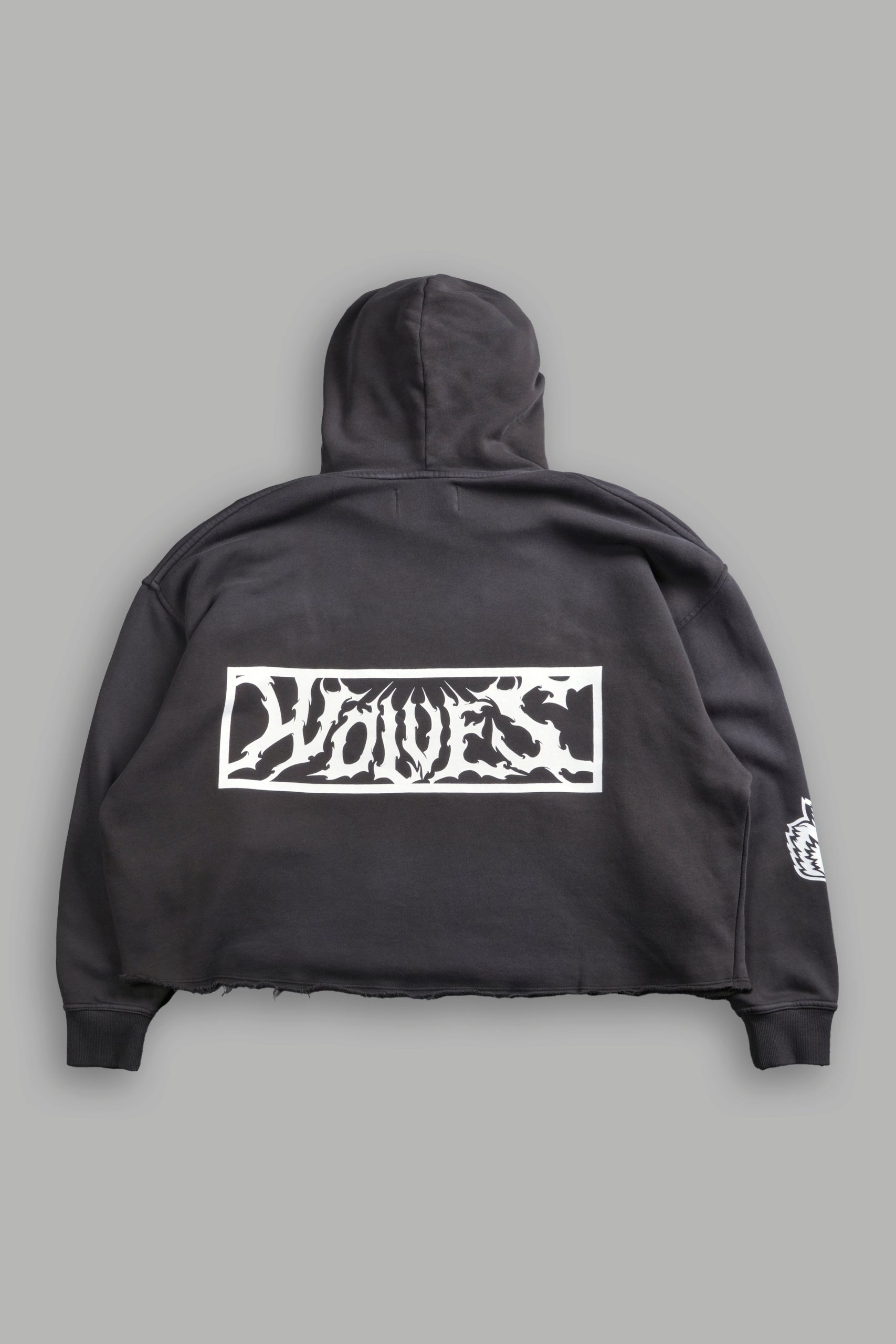 Midnight Wolves Raw Hem Box Cut Pierce Hoodie in Wolf Gray Drift Wash - Image 3