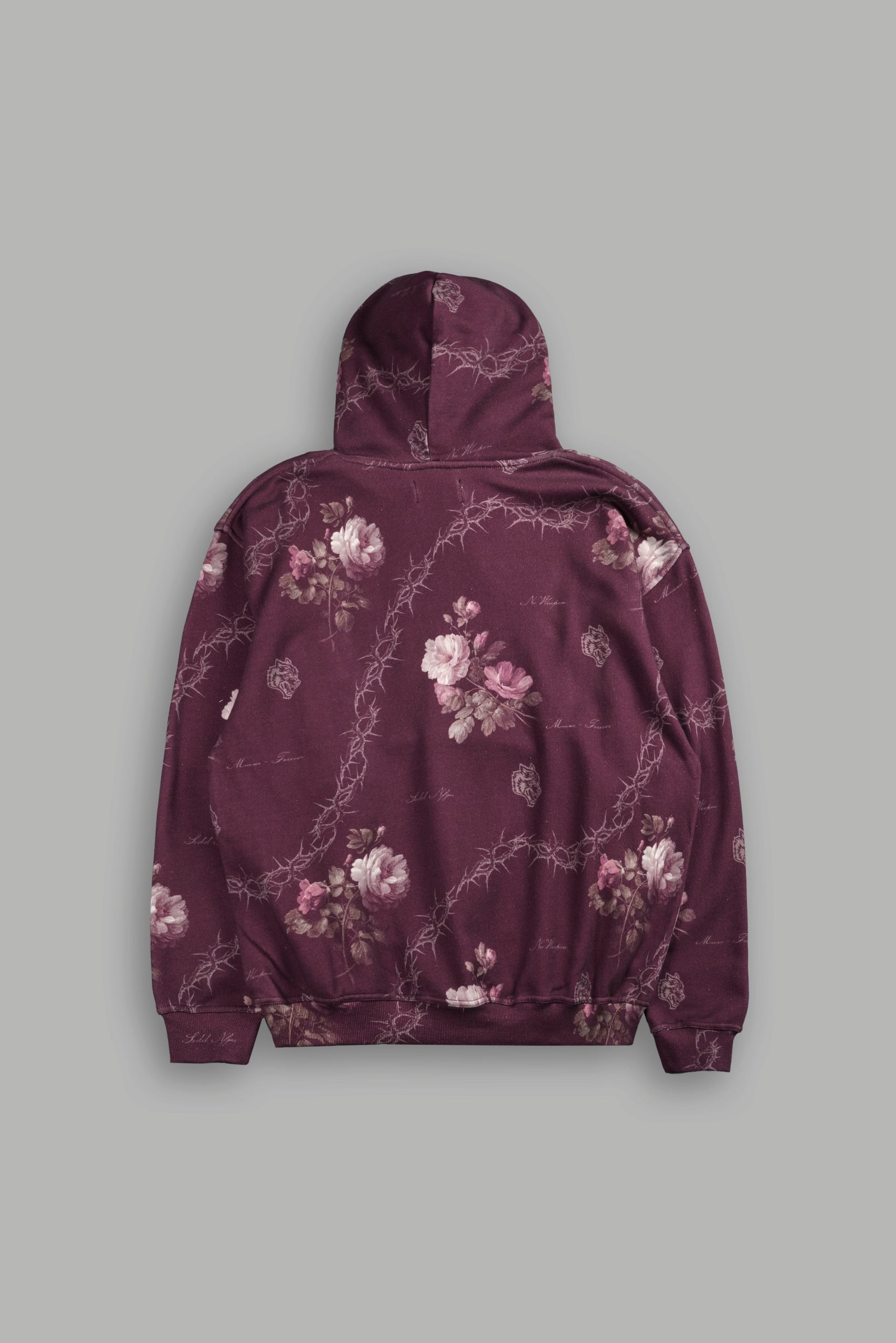 Wolves Script Pierce Hoodie in Cherry Wine Rose Thorn - Image 3