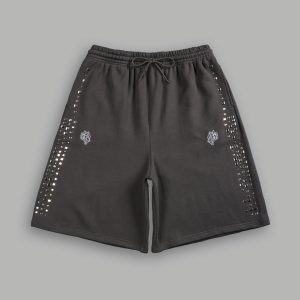 Dual Stud Oversized Osiris Sweat Shorts in Wolf Gray