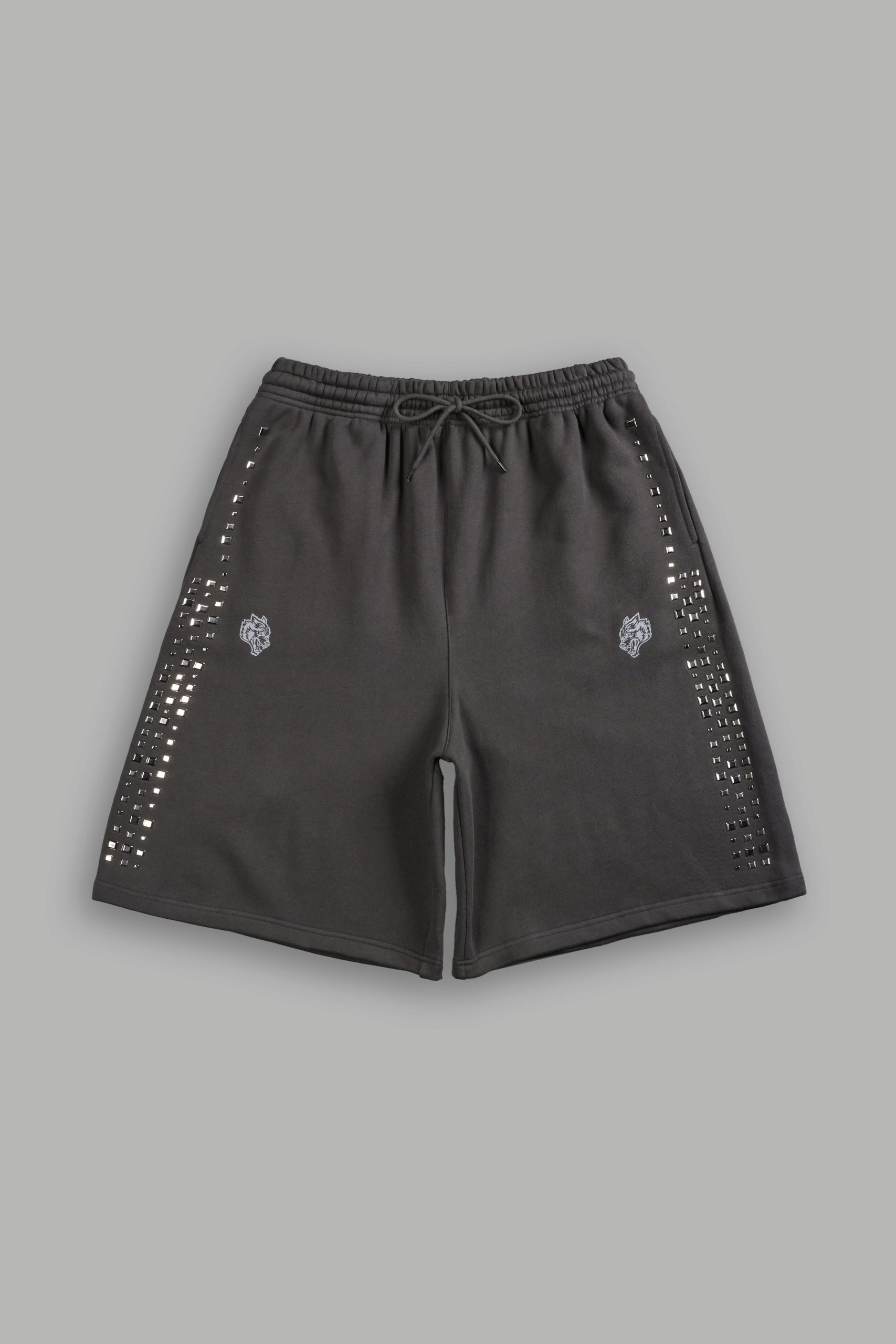 Dual Stud Oversized Osiris Sweat Shorts in Wolf Gray