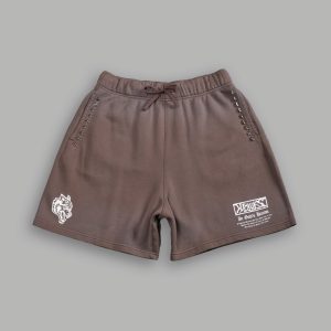 Studded Midnight Wolves Oversized Post Lounge Sweat Shorts in Mojave Brown Drift Wash