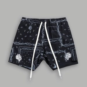 Dual Compression Shorts in Black/White Thorn Paisley