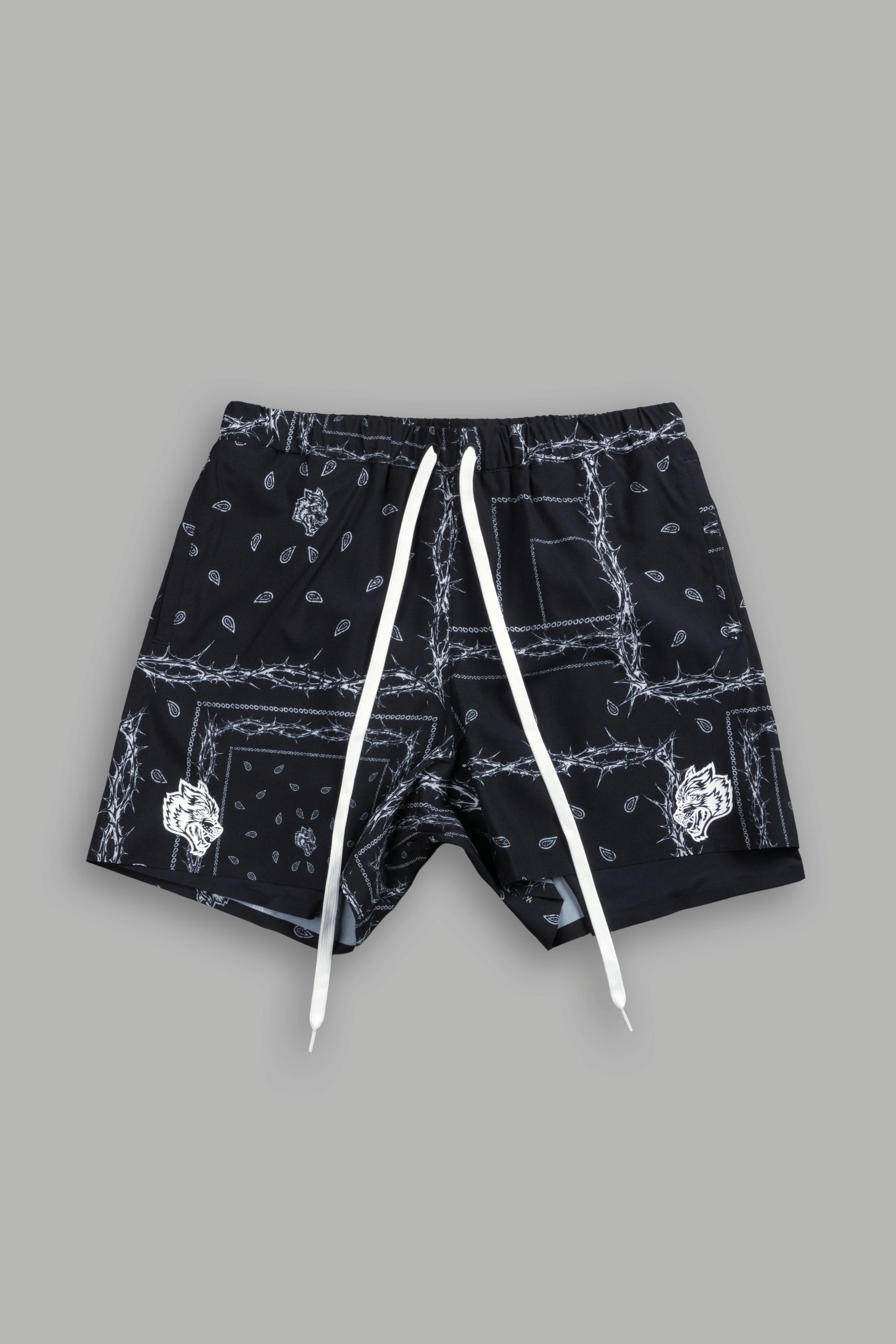 Dual Compression Shorts in Black/White Thorn Paisley