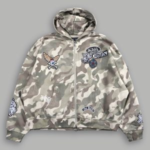 Darc Kulture Vex Double Zip Hoodie in DSVD Green Camo