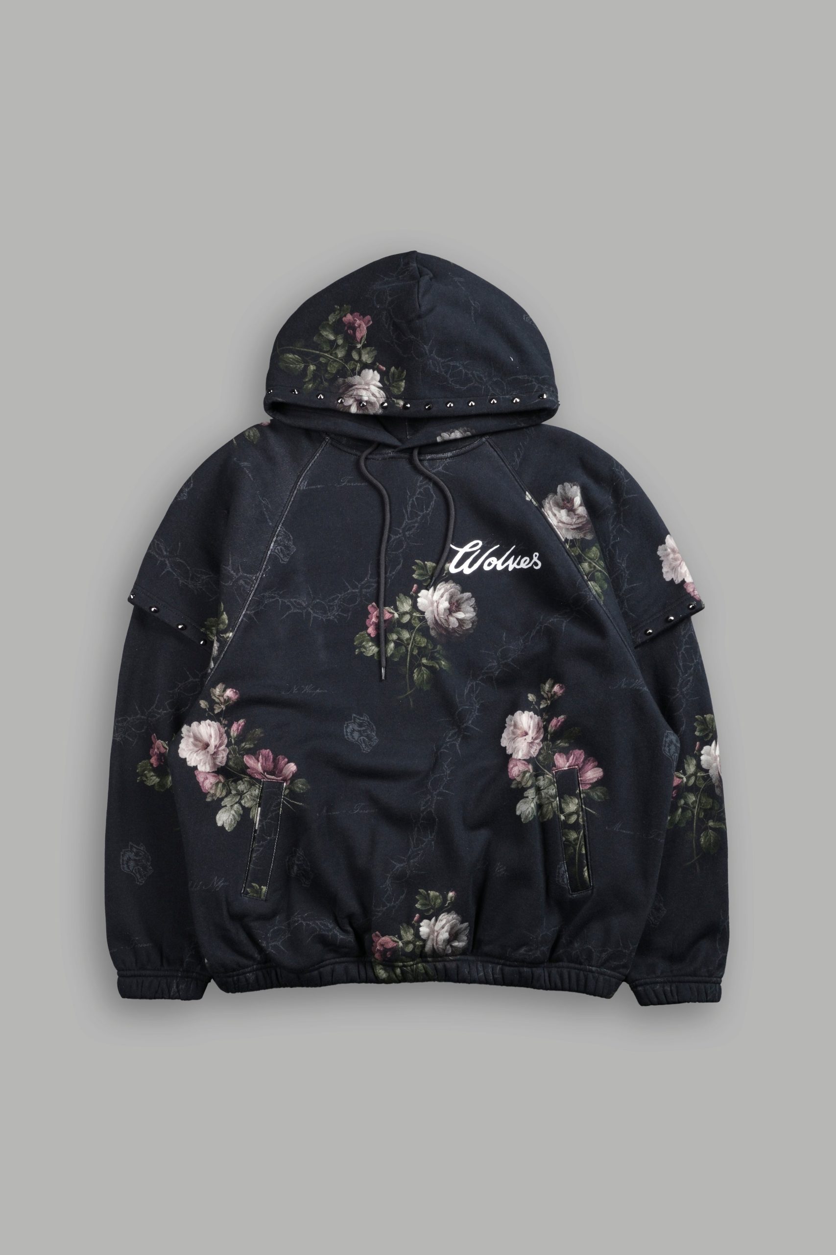Rose Thorn Oversized Twofer Pullover Hoodie in Black Rose Thorn - Image 4