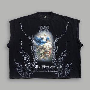 Rise Above Distressed Grunge Cut-Off Tee in Black