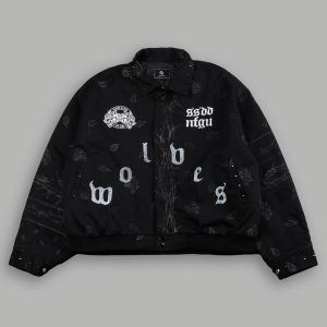 Studded Wolves Pyramid Moe Jacket in Black Thorn Paisley