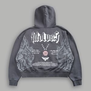 Wlvs Fire Vex Double Zip Hoodie in Slate Gray