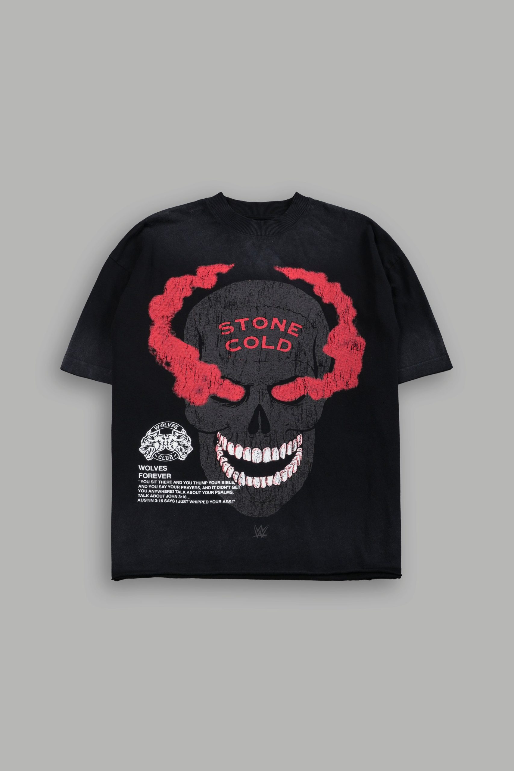 Stone Cold Forever Grunge Mid-Length Raw Hem Tee in Black Drift Wash