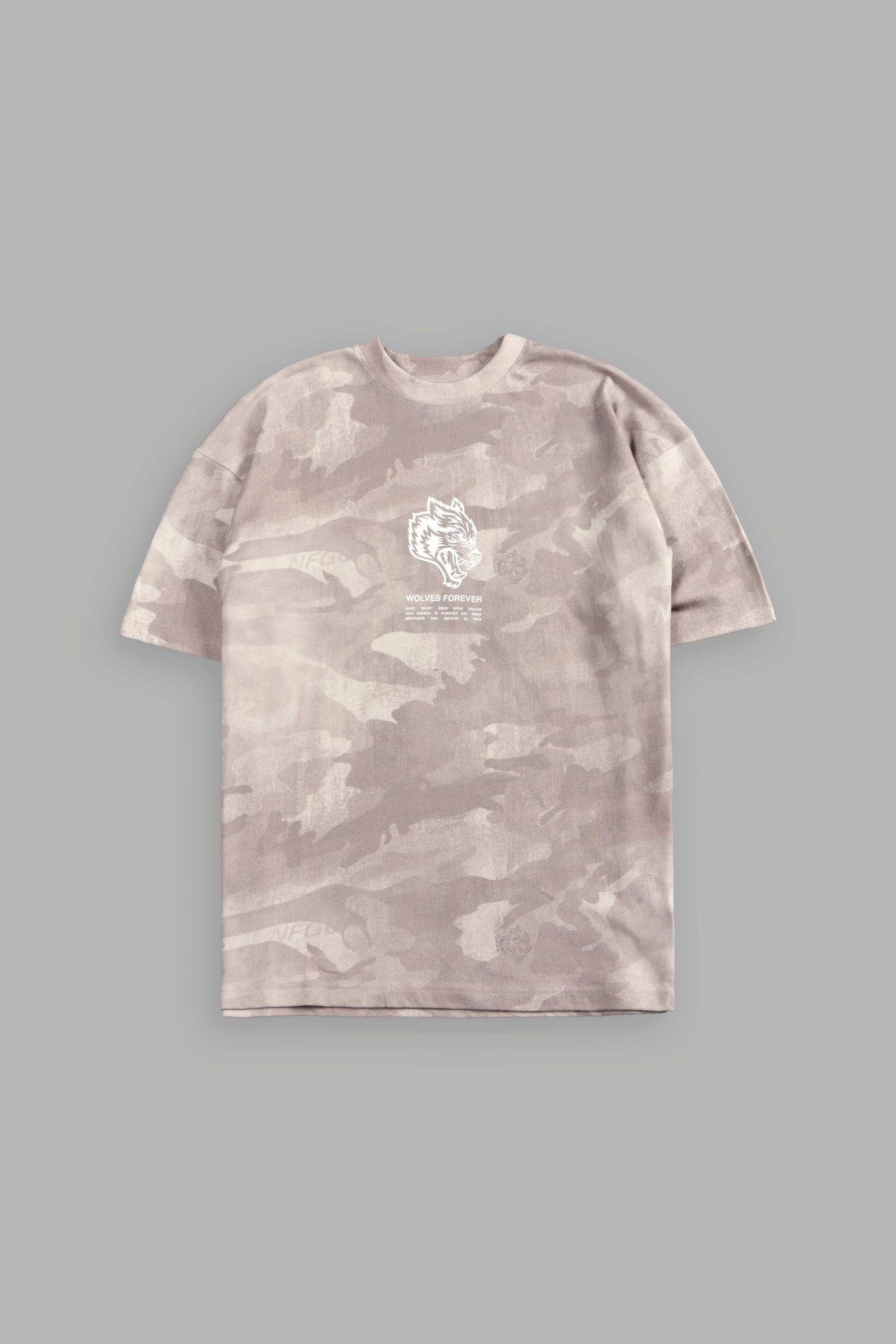 Wolves Have Your Back Unisex Premium Oversized Tee in Clay Vintage Woodland Camo - Image 3
