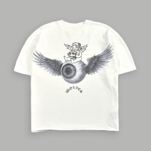 Flight Club V2 Grunge Mid Length Raw Hem Tee in Cream