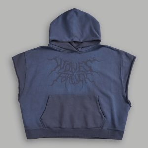 Forged From Iron Grunge Gage Cap Sleeve Hoodie in Midnight Blue Horizon Sun Fade