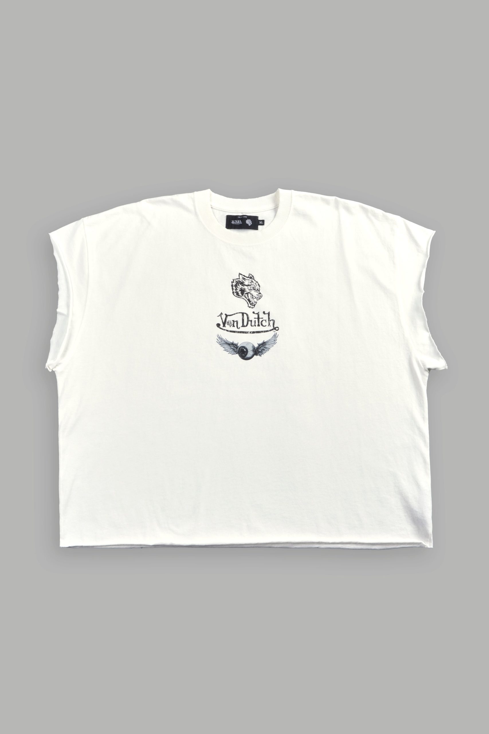 Take-Off Grunge Cut-Off Mid-Length Raw Hem Tee in Cream - Image 3