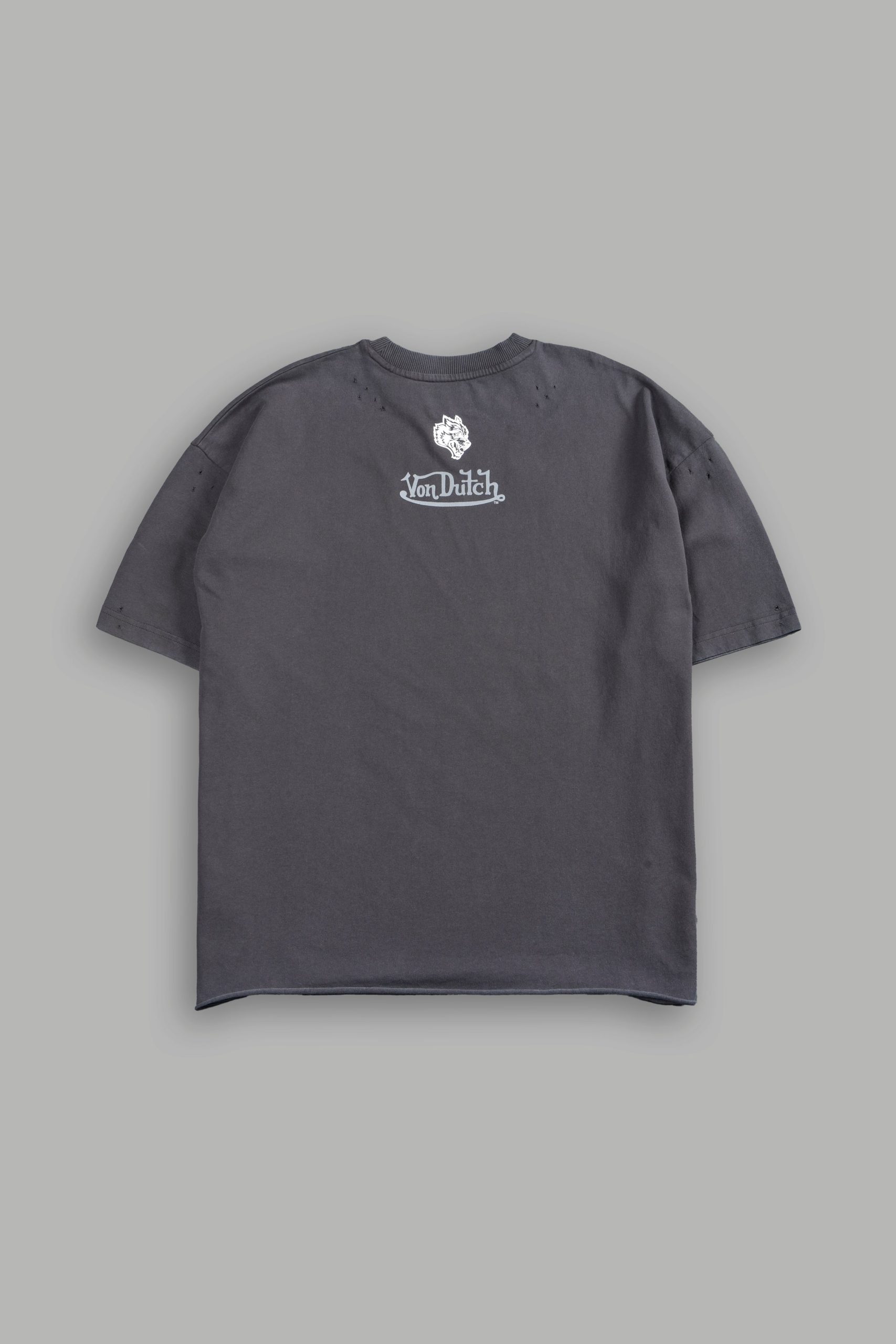 Flight Club Distressed Grunge Mid-Length Raw Hem Tee in Wolf Gray - Image 3