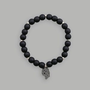 Wolf Head Pendant Bracelet in Black