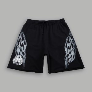 Race Inferno Grunge Oversized Raw Hem Post Lounge Sweat Shorts in Black