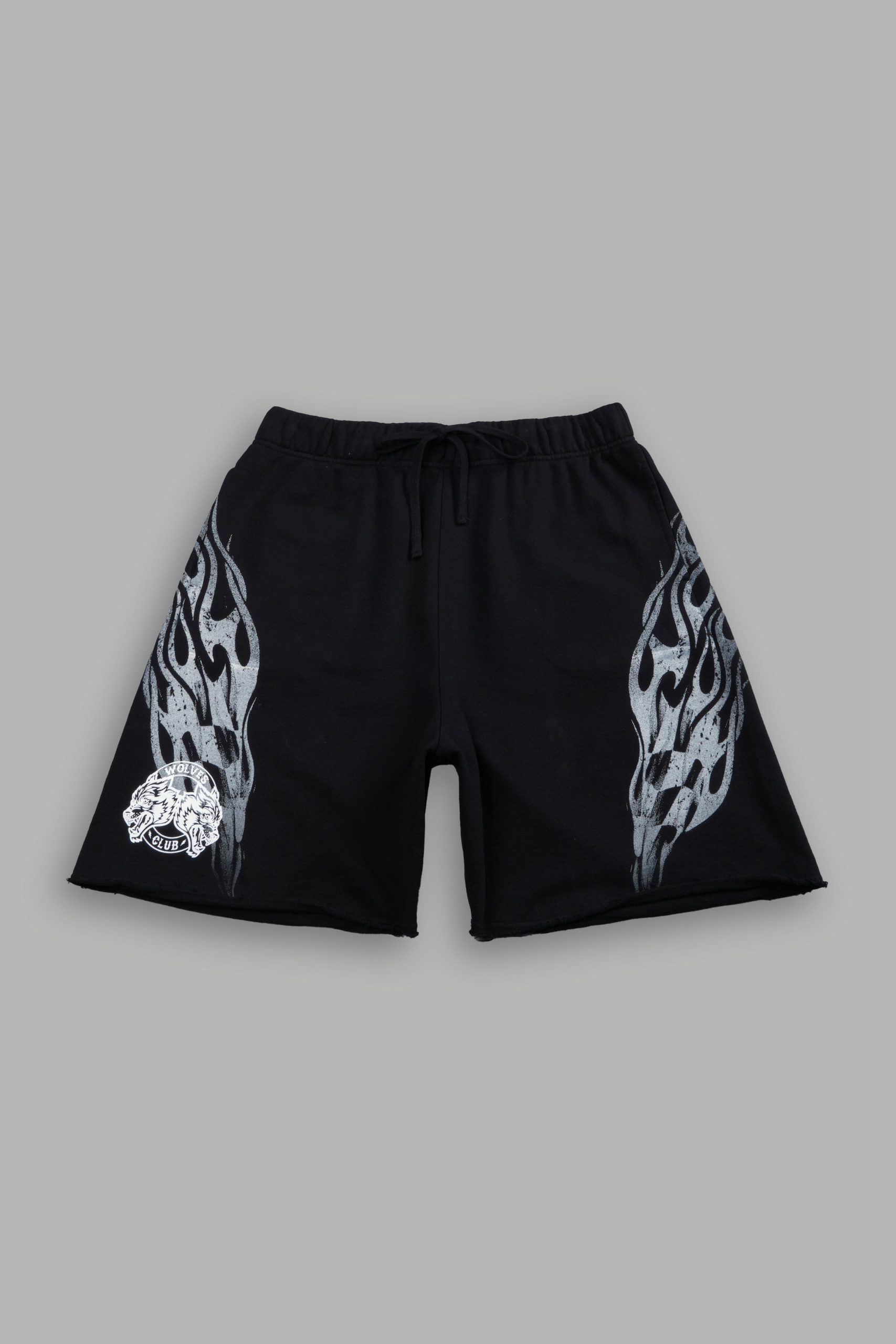 Race Inferno Grunge Oversized Raw Hem Post Lounge Sweat Shorts in Black