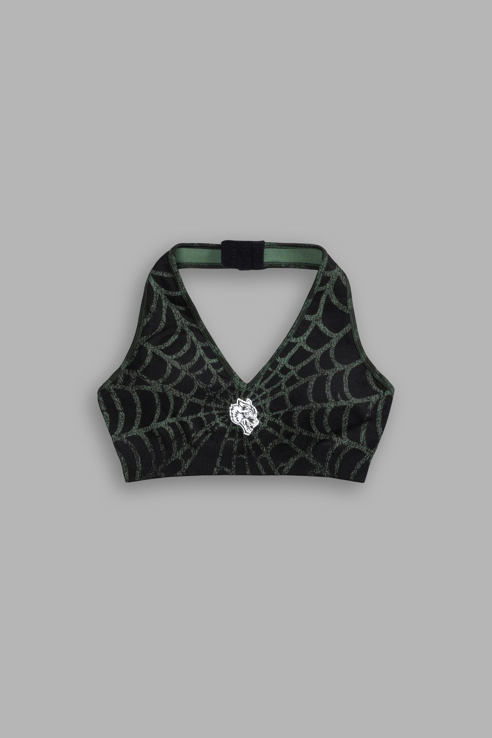 Single Wolf Everson Seamless Halter Bra in Black/Green Symbiote Web - Image 3