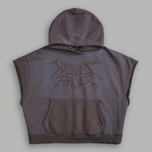 Forged From Iron Grunge Gage Cap Sleeve Hoodie in Darc Brown Horizon Sun Fade