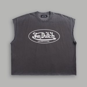 DSVD Legacy Distressed Grunge Cut-Off Mid-Length Raw Hem Tee in Wolf Gray