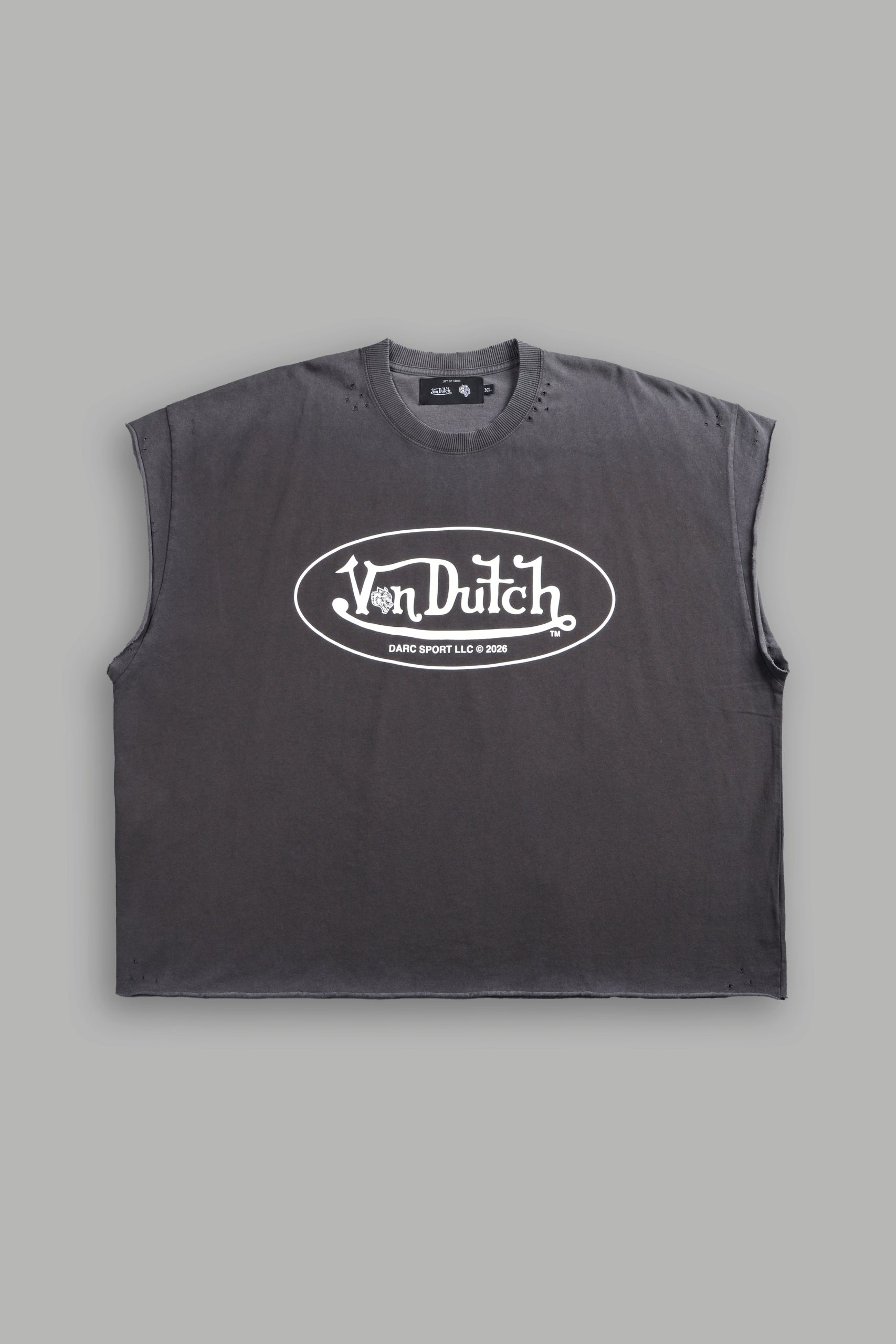 DSVD Legacy Distressed Grunge Cut-Off Mid-Length Raw Hem Tee in Wolf Gray