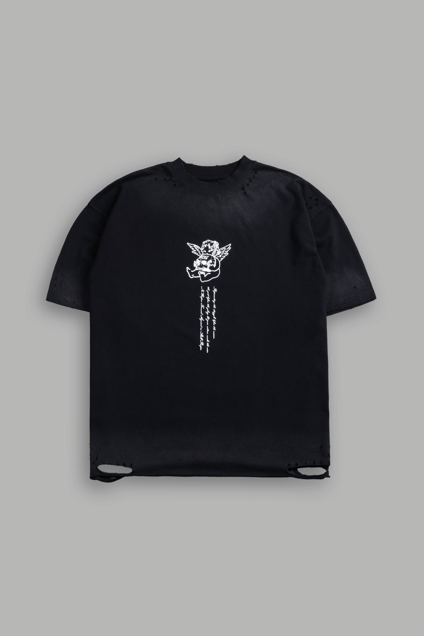 Mi Corazon Distressed Grunge Tee in Black Drift Wash - Image 3