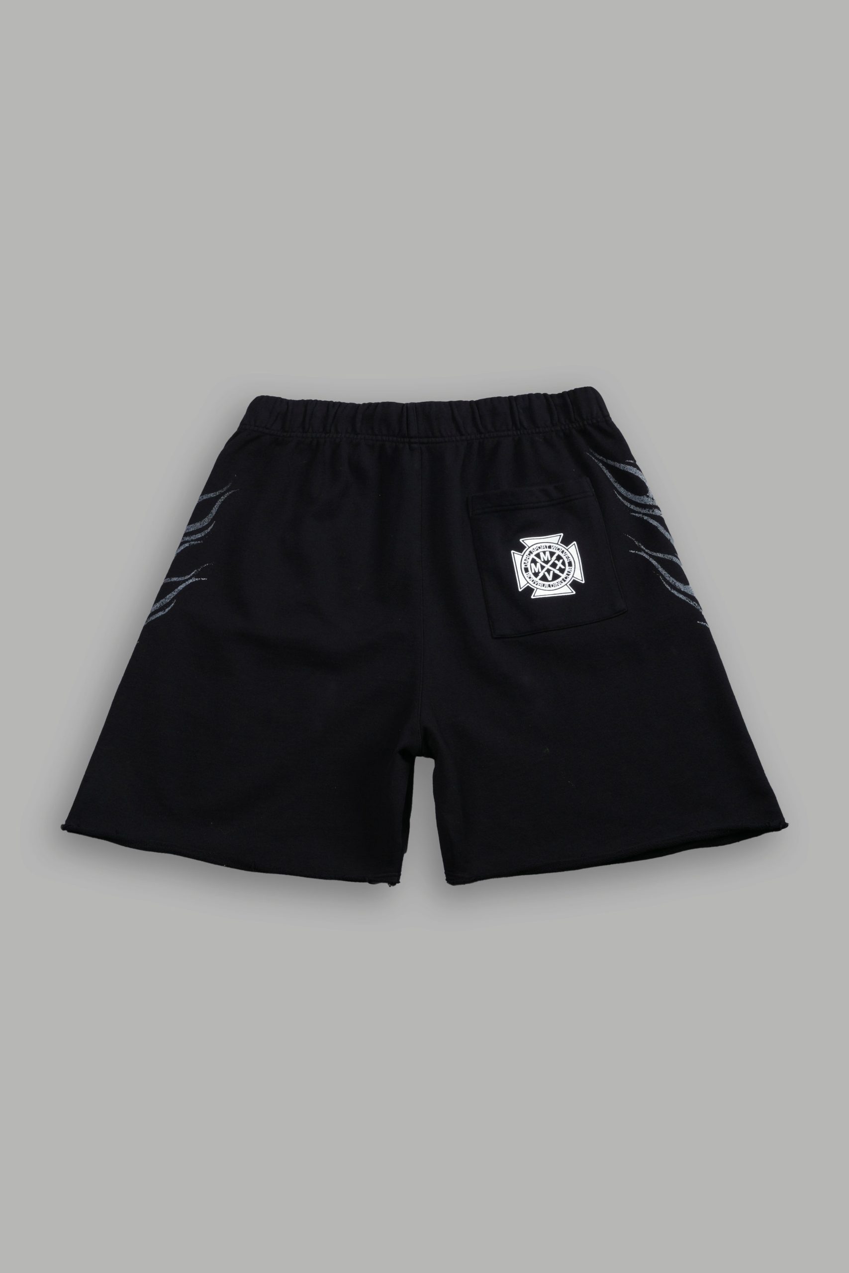 Race Inferno Grunge Oversized Raw Hem Post Lounge Sweat Shorts in Black - Image 2