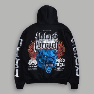 Death Wolf Pierce Hoodie in Black Spine Sun Fade