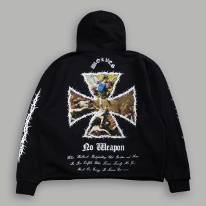 Ascend Distressed Grunge Mid Length Raw Hem Zip Hoodie in Black