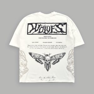 Death's-Head Grunge Mid Length Raw Hem Tee in Cream