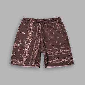 Wolves Pyramid Grunge Oversized Raw Hem Post Lounge Sweat Shorts in Desert Dust Thorn Paisley