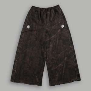 Dual Wolf Stud Grunge Oversized Omen Sweat Pants in Brown Driftwood Forest Camo