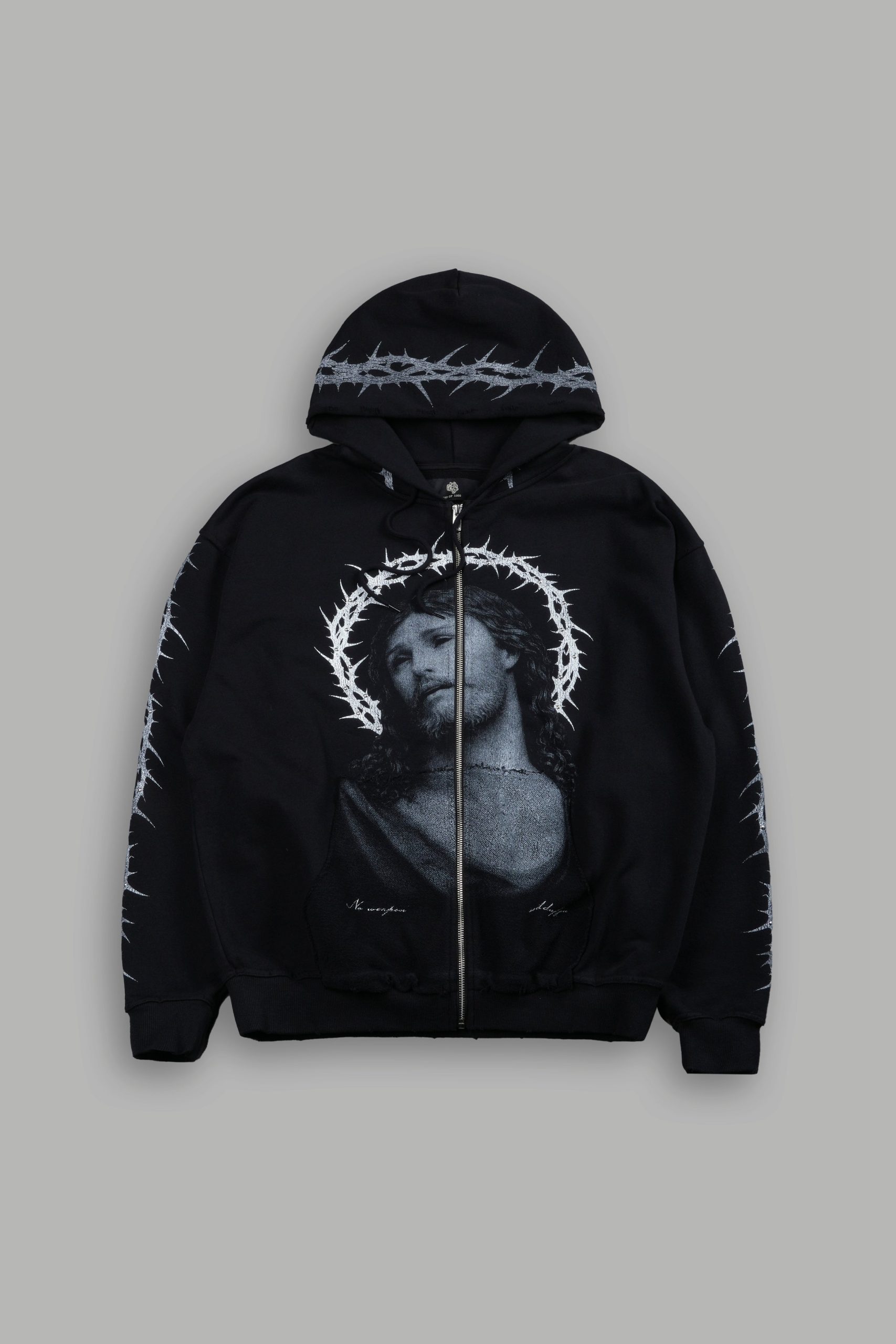 Crowned Grunge Moatis Zip Hoodie in Black