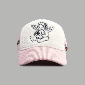 Cherub Eyeball Corduroy Trucker Hat in Bubblegum