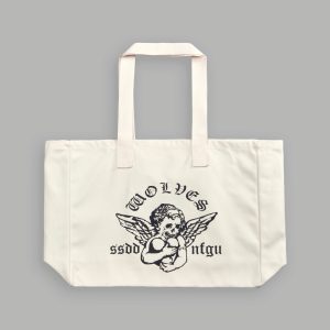 Shielded Heart Canvas Tote Bag in Cream