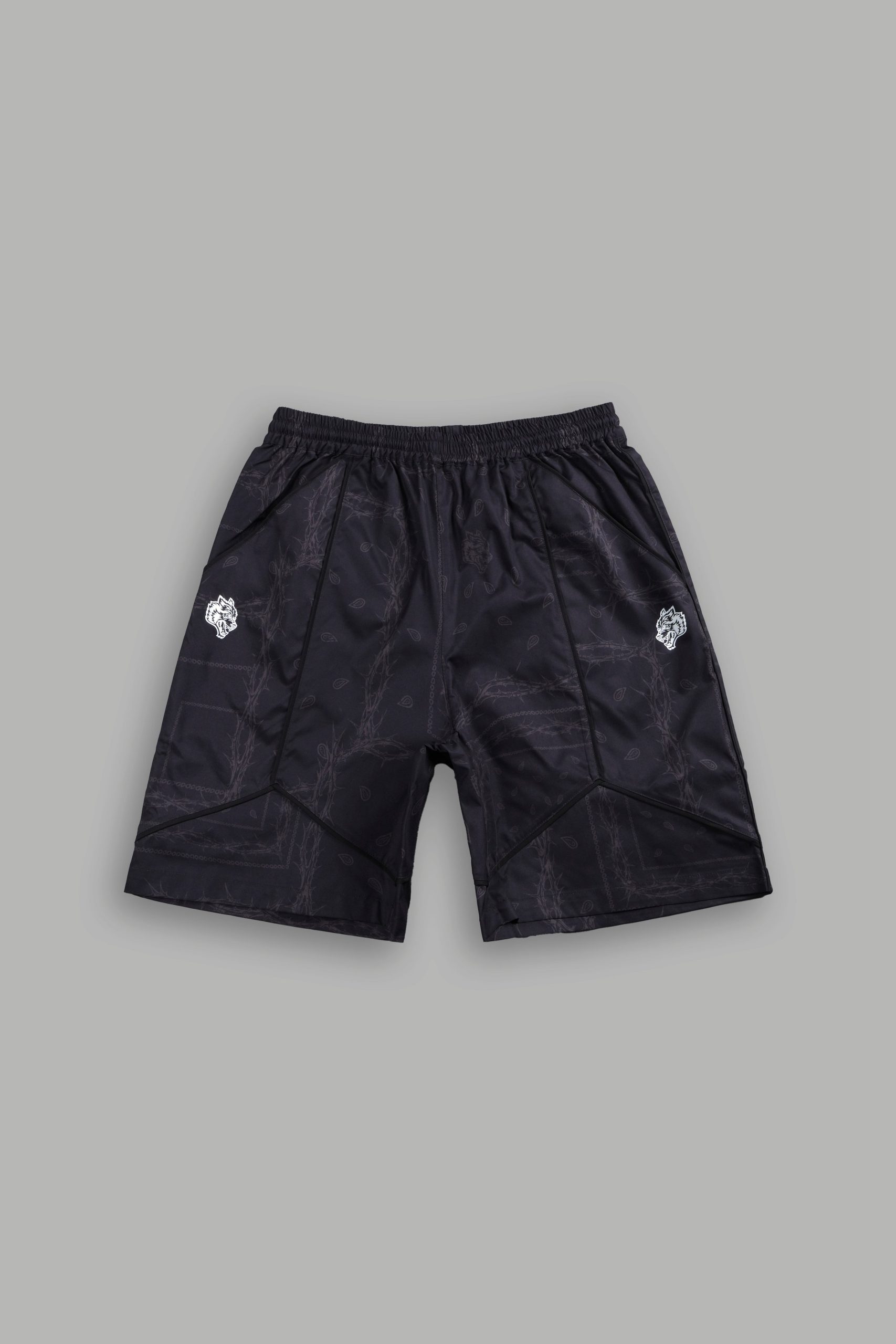 Dual Mens Quinn Track Shorts in Black Thorn Paisley