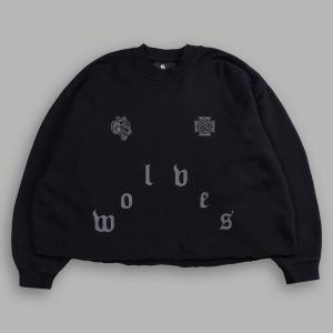 Pyramid Wolves Raw Hem Box Cut Crewneck in Black