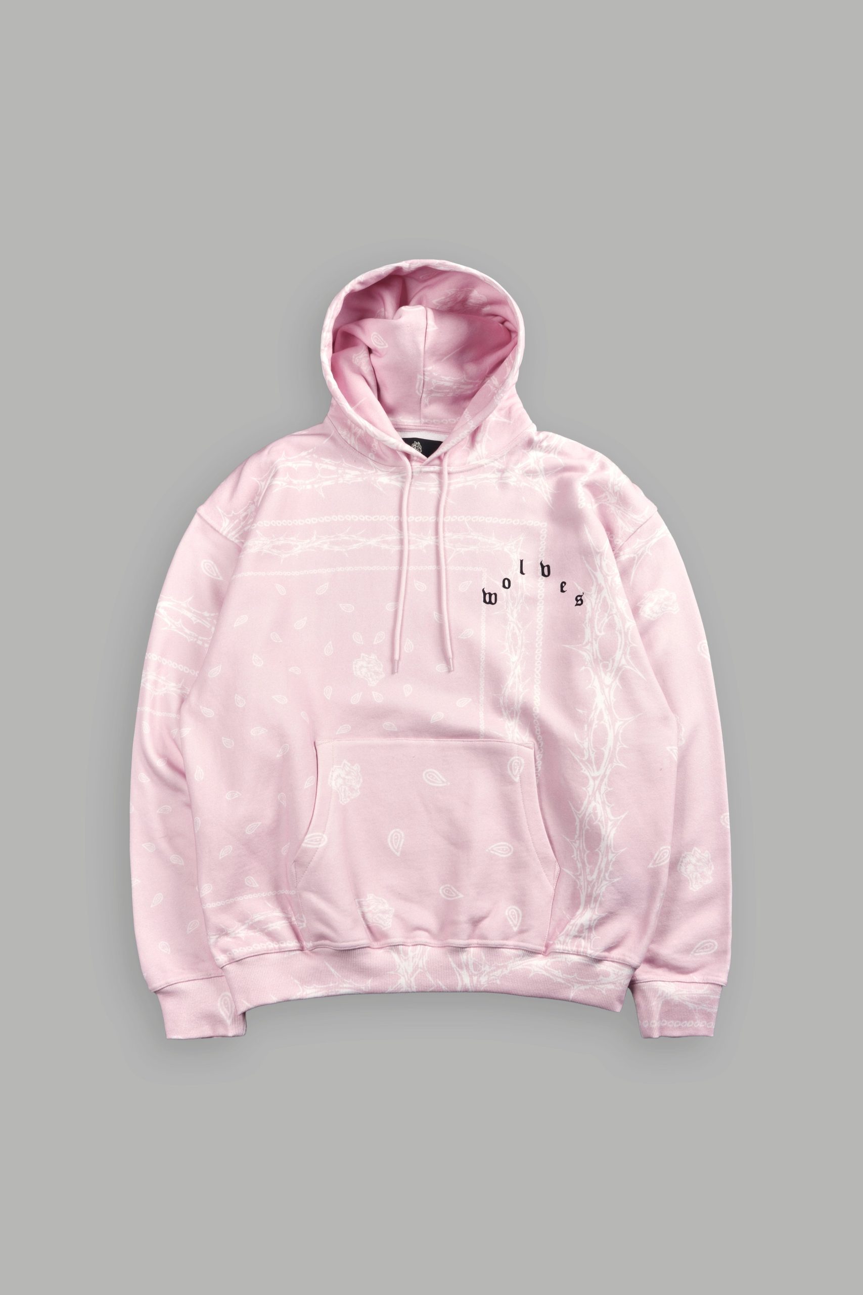Wolves Pyramid Bishop Hoodie in Blush Pink Thorn Paisley