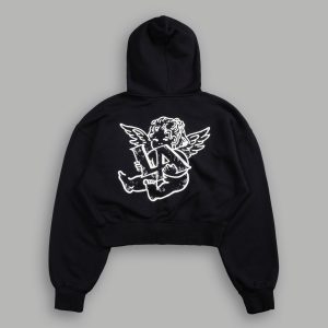 Los Cherub Sage Cropped Zip Hoodie in Black