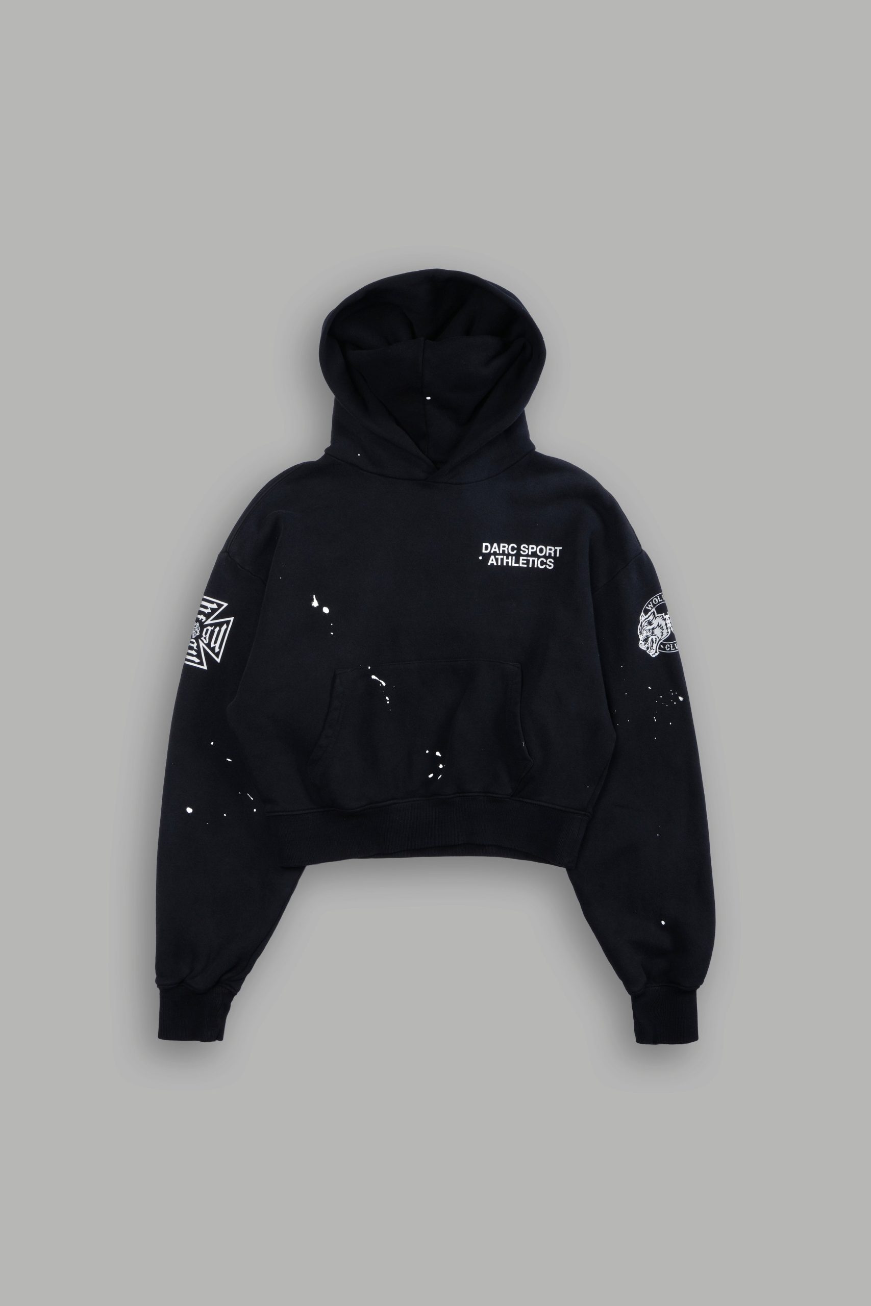 Darc Sport Athletics Owen Cropped Hoodie in Black Drift Wash - Image 6