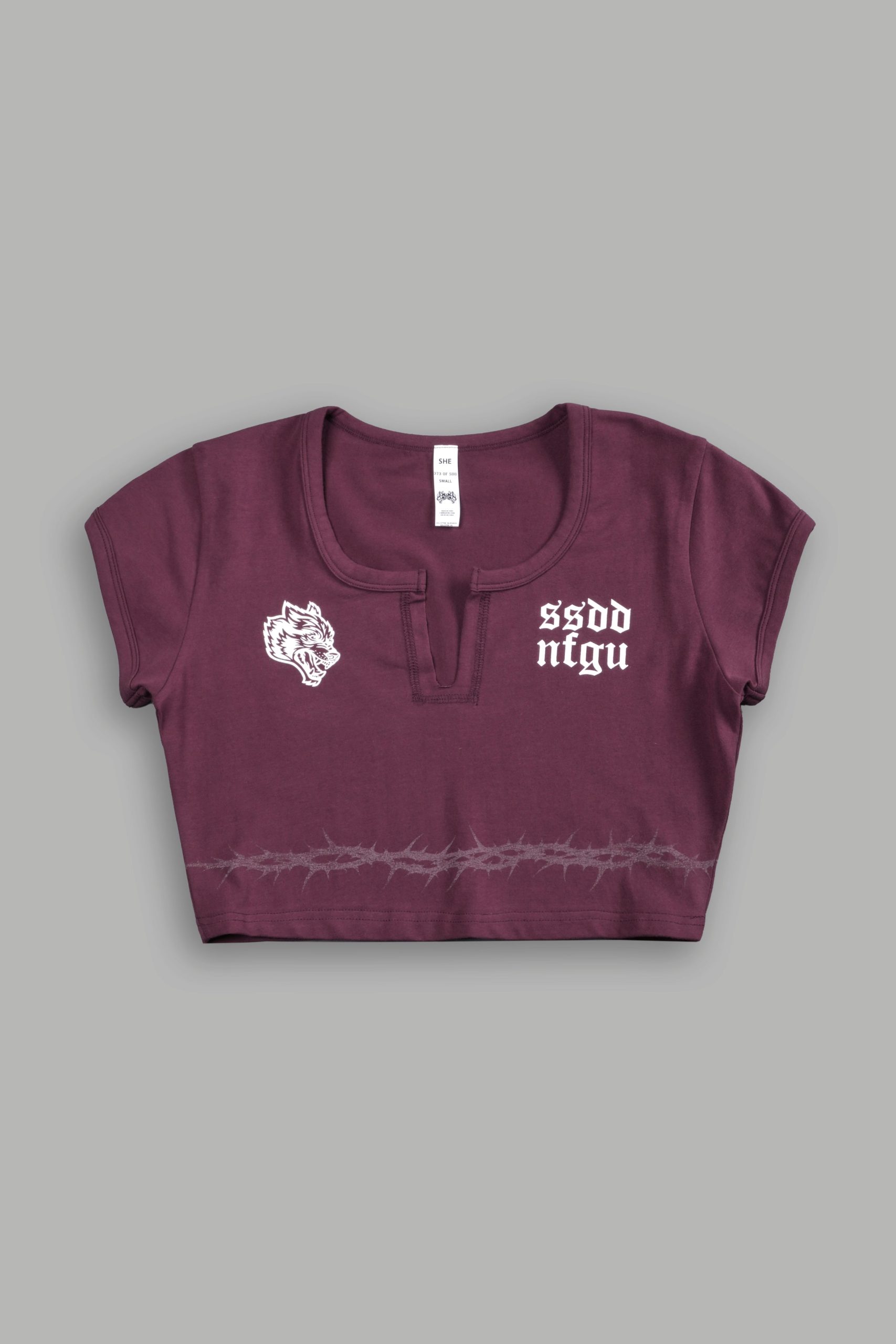 SSDDNFGU Thorns Josie Crop Baby Tee in Cherry Wine - Image 7