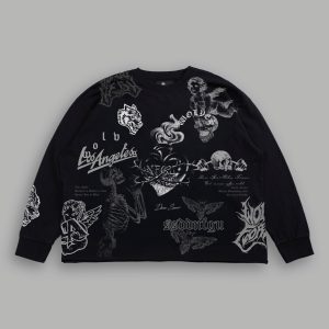 Homage To La Grunge Mid Length Raw Hem Ls Tee in Black