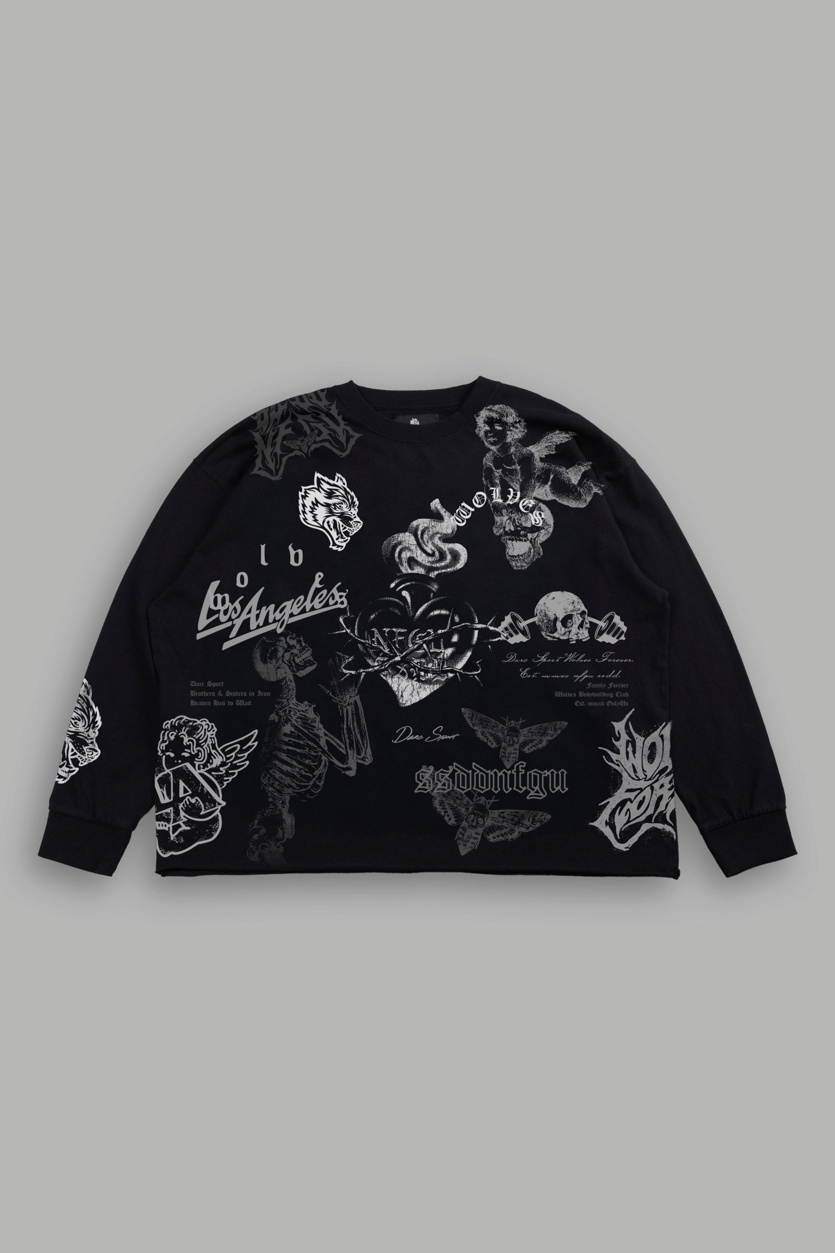 Homage To La Grunge Mid Length Raw Hem Ls Tee in Black