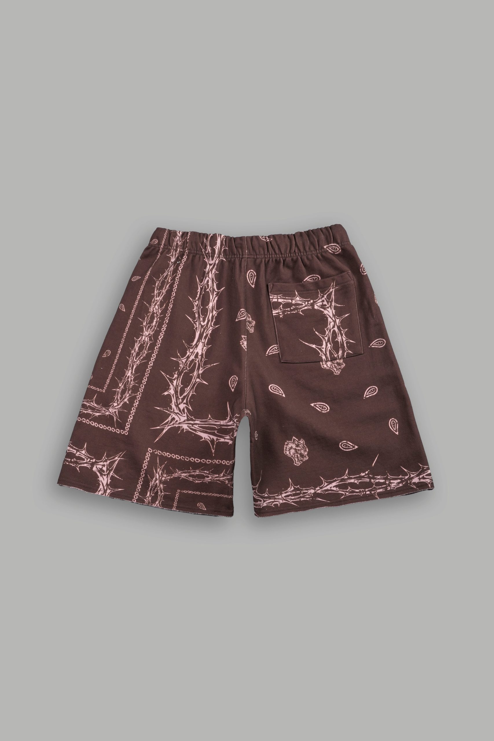 Wolves Pyramid Grunge Oversized Raw Hem Post Lounge Sweat Shorts in Desert Dust Thorn Paisley - Image 3