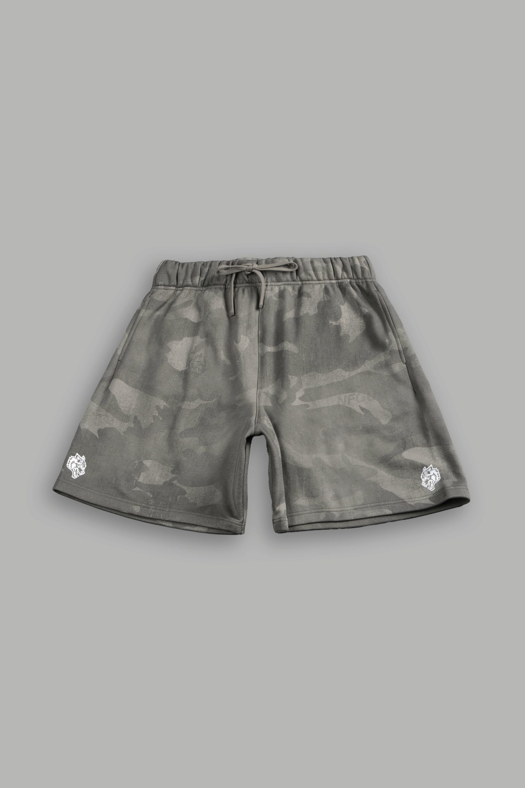 Dual Oversized Post Lounge Sweat Shorts in Lush Vintage Woodland Camo