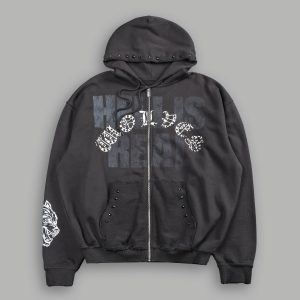 Hell is Real Grunge Moatis Zip Hoodie in Wolf Gray