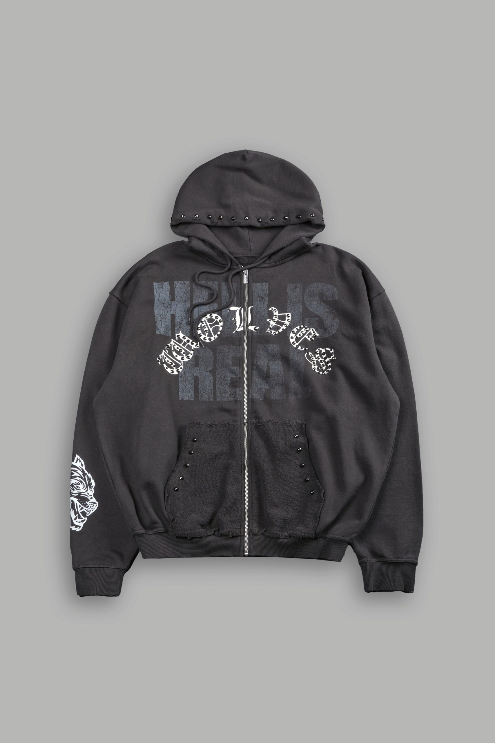 Hell is Real Grunge Moatis Zip Hoodie in Wolf Gray