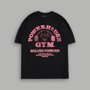 Powerhouse Of The Wolves V2Premium Oversized Tee in Black/Neon Pink