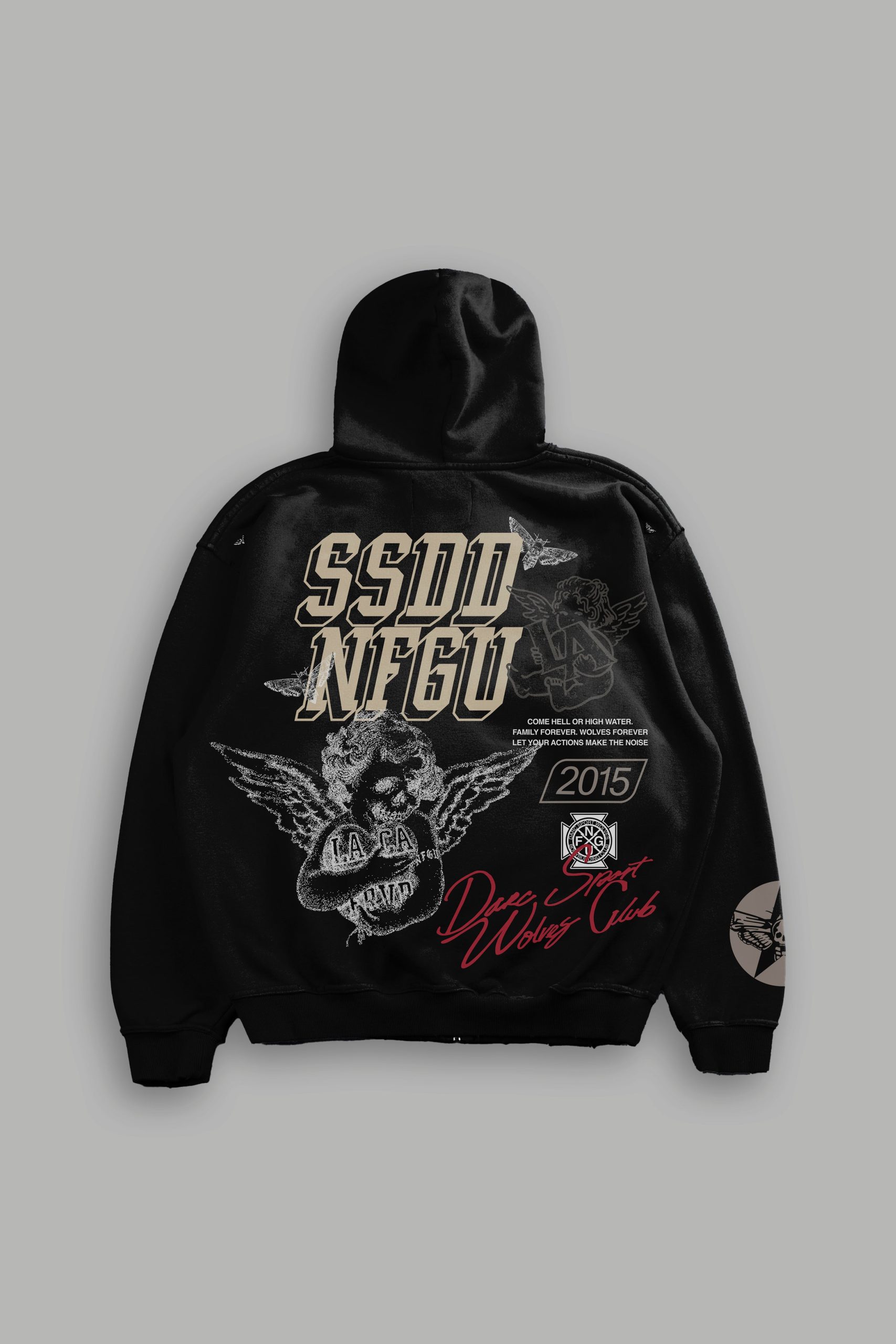La Ca Frvr Grunge Moatis Zip Hoodie in Black