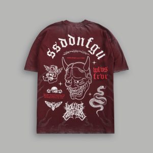 Oni Wolves Premium Oversized Tee in Oxblood